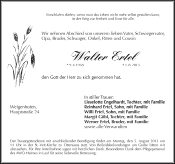 Traueranzeige von Walter Ertel von Pegnitz-Zeitung